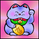 Chubby Blue Maneki Neko with Purple background