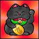 Chubby Black Maneki Neko with Red background