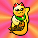 Cute Golden Maneki Neko with Sunset background