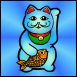Classic Aqua Maneki Neko with Blue background